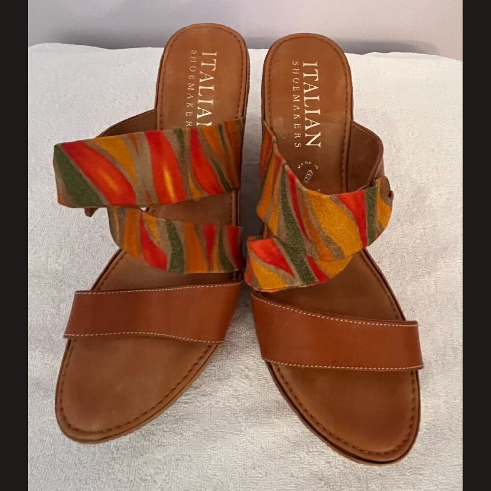 Italian shoe makers womens wedges open‎ toe strappy heels size 9